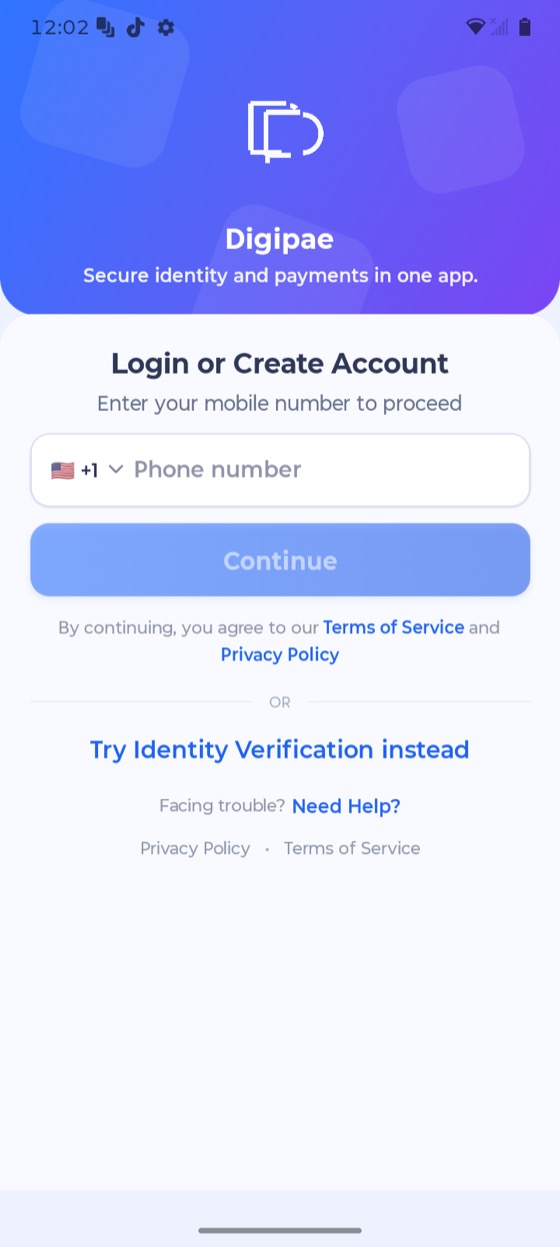 Digipae sign-in screen