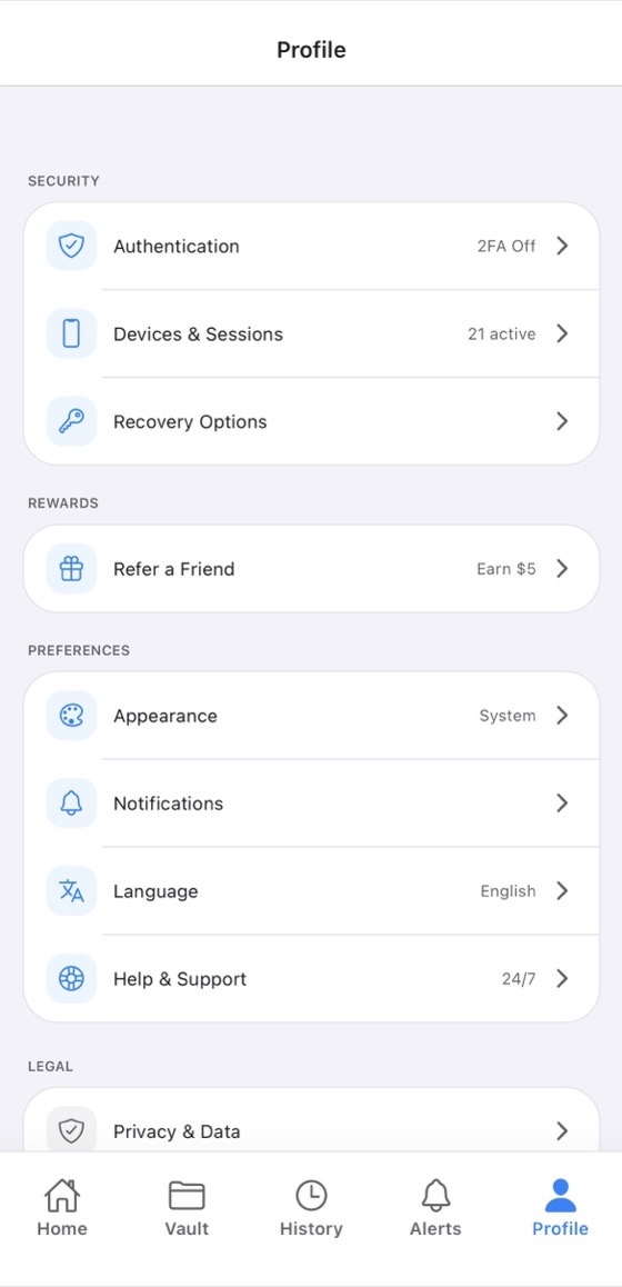 Profile security and privacy controls